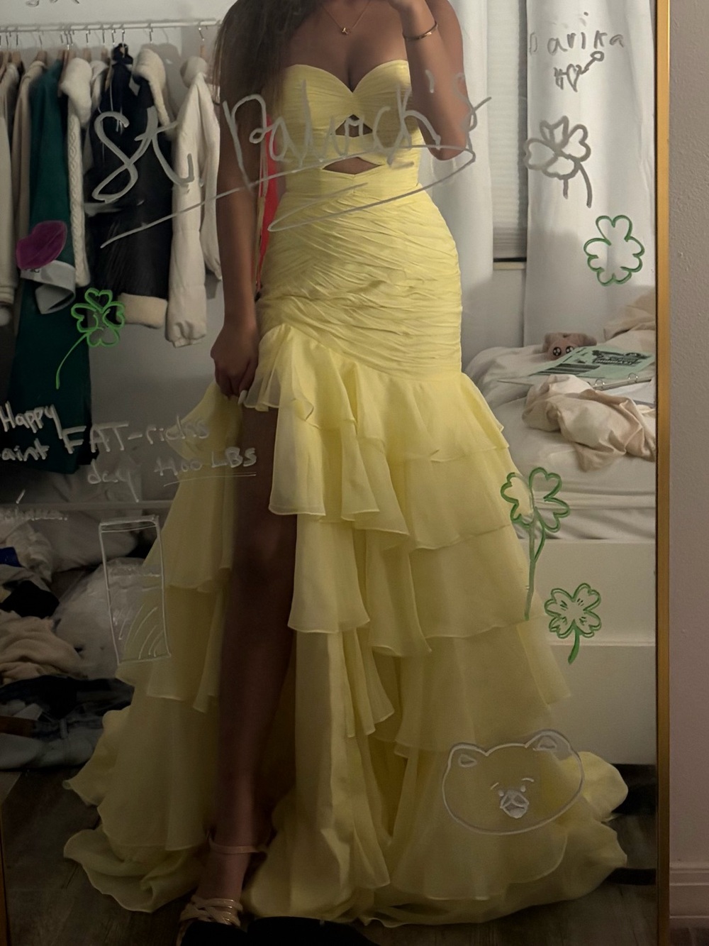 AMARRA 89409 Elegant Yellow Strapless Ruffled Evening Gown